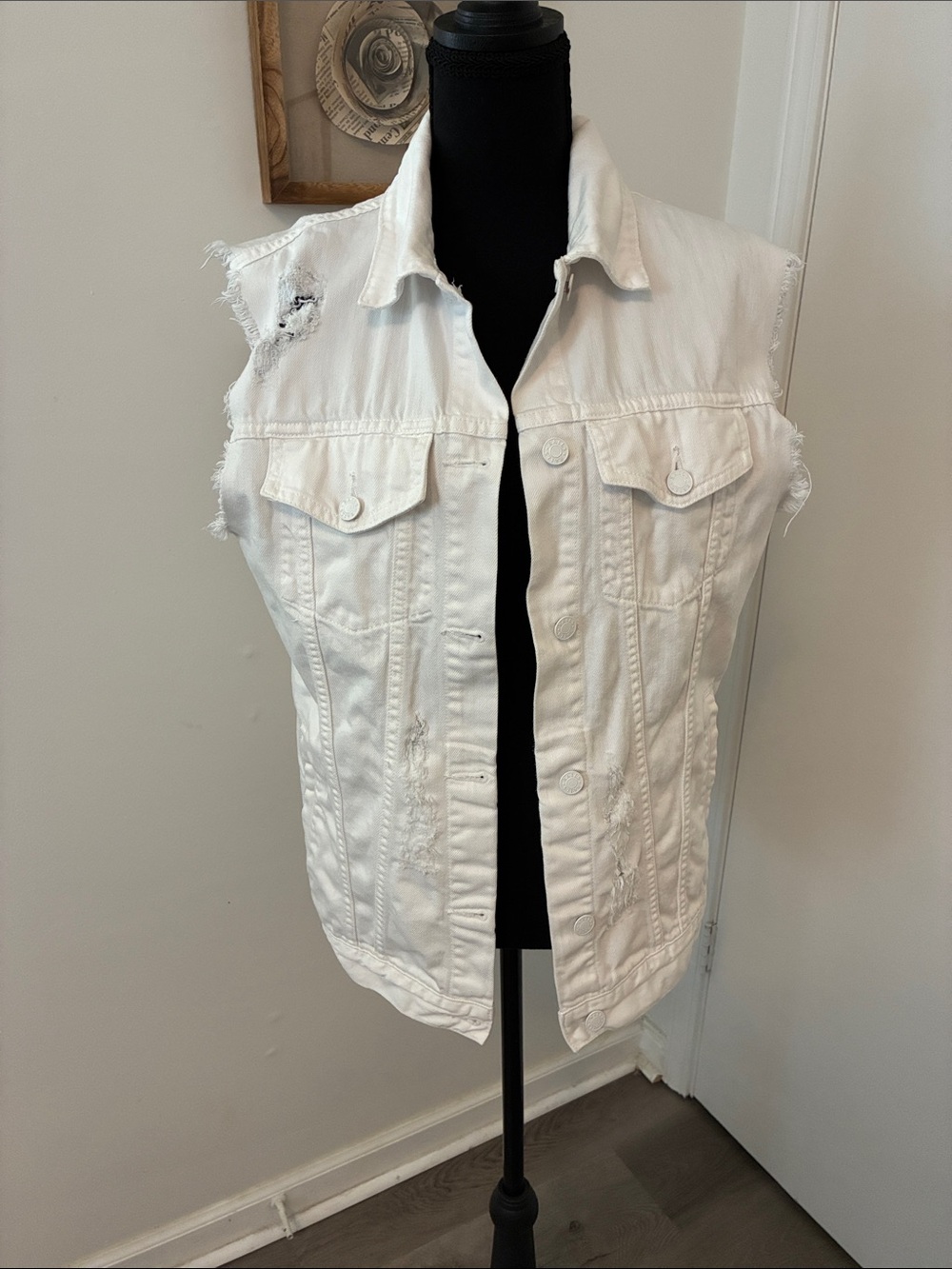Rails White Denim Distressed Vest Sz Small